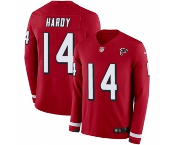 Men's Nike Atlanta Falcons #14 Justin Hardy Limited Red Therma Long Sleeve NFL Jersey