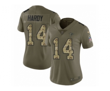 Women Nike Atlanta Falcons #14 Justin Hardy Limited Olive Camo 2017 Salute to Service NFL Jersey