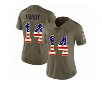 Women Nike Atlanta Falcons #14 Justin Hardy Limited Olive USA Flag 2017 Salute to Service NFL Jersey