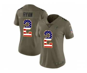 Women Nike Atlanta Falcons #2 Matt Ryan Limited Olive USA Flag 2017 Salute to Service NFL Jersey