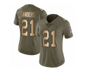 Women Nike Atlanta Falcons #21 Deion Sanders Limited Olive Gold 2017 Salute to Service NFL Jersey