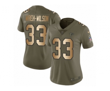 Women Nike Atlanta Falcons #33 Blidi Wreh-Wilson Limited Olive Gold 2017 Salute to Service NFL Jersey