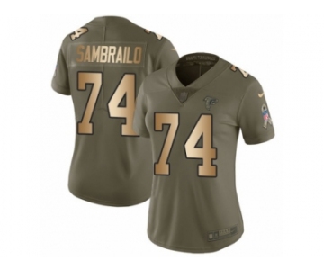 Women Nike Atlanta Falcons #74 Ty Sambrailo Limited Olive Gold 2017 Salute to Service NFL Jersey