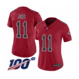 Women's Atlanta Falcons #11 Julio Jones Limited Red Rush Vapor Untouchable 100th Season Football Jersey