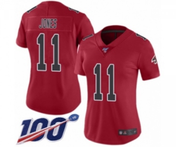 Women's Atlanta Falcons #11 Julio Jones Limited Red Rush Vapor Untouchable 100th Season Football Jersey