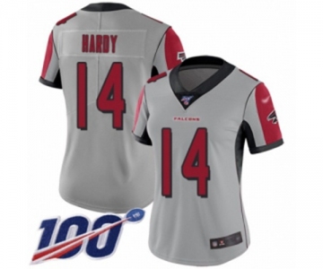 Women's Atlanta Falcons #14 Justin Hardy Limited Silver Inverted Legend 100th Season Football Jersey