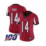 Women's Atlanta Falcons #14 Justin Hardy Red Team Color Vapor Untouchable Limited Player 100th Season Football Jersey