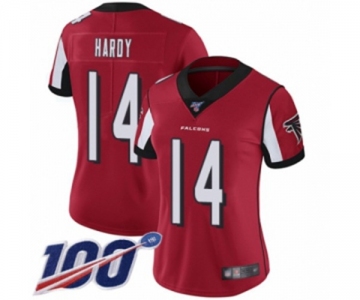 Women's Atlanta Falcons #14 Justin Hardy Red Team Color Vapor Untouchable Limited Player 100th Season Football Jersey