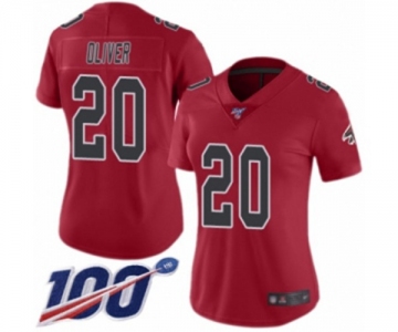 Women's Atlanta Falcons #20 Isaiah Oliver Limited Red Rush Vapor Untouchable 100th Season Football Jersey