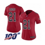 Women's Atlanta Falcons #21 Deion Sanders Limited Red Rush Vapor Untouchable 100th Season Football Jersey