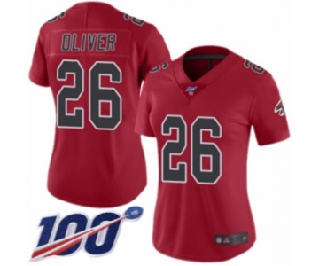 Women's Atlanta Falcons #26 Isaiah Oliver Limited Red Rush Vapor Untouchable 100th Season Football Jersey