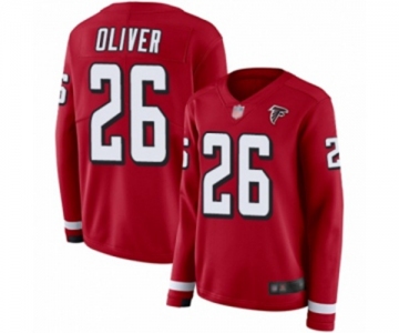 Women's Atlanta Falcons #26 Isaiah Oliver Limited Red Therma Long Sleeve Football Jersey