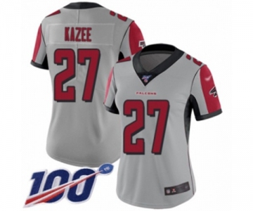 Women's Atlanta Falcons #27 Damontae Kazee Limited Silver Inverted Legend 100th Season Football Jersey