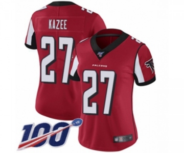 Women's Atlanta Falcons #27 Damontae Kazee Red Team Color Vapor Untouchable Limited Player 100th Season Football Jersey