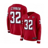 Women's Atlanta Falcons #32 Johnathan Cyprien Limited Red Therma Long Sleeve Football Jersey