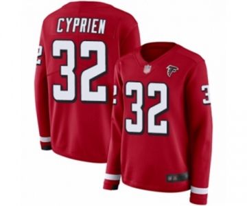 Women's Atlanta Falcons #32 Johnathan Cyprien Limited Red Therma Long Sleeve Football Jersey