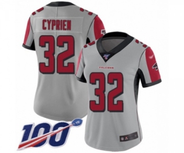 Women's Atlanta Falcons #32 Johnathan Cyprien Limited Silver Inverted Legend 100th Season Football Jersey