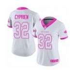 Women's Atlanta Falcons #32 Johnathan Cyprien Limited White Pink Rush Fashion Football Jersey