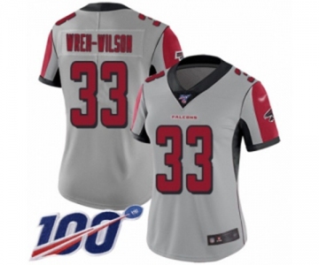 Women's Atlanta Falcons #33 Blidi Wreh-Wilson Limited Silver Inverted Legend 100th Season Football Jersey