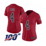 Women's Atlanta Falcons #4 Brett Favre Limited Red Rush Vapor Untouchable 100th Season Football Jersey