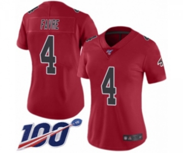 Women's Atlanta Falcons #4 Brett Favre Limited Red Rush Vapor Untouchable 100th Season Football Jersey