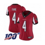 Women's Atlanta Falcons #4 Brett Favre Red Team Color Vapor Untouchable Limited Player 100th Season Football Jersey