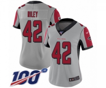 Women's Atlanta Falcons #42 Duke Riley Limited Silver Inverted Legend 100th Season Football Jersey