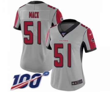 Women's Atlanta Falcons #51 Alex Mack Limited Silver Inverted Legend 100th Season Football Jersey