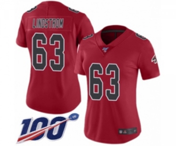 Women's Atlanta Falcons #63 Chris Lindstrom Limited Red Rush Vapor Untouchable 100th Season Football Jersey