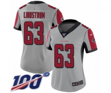 Women's Atlanta Falcons #63 Chris Lindstrom Limited Silver Inverted Legend 100th Season Football Jersey