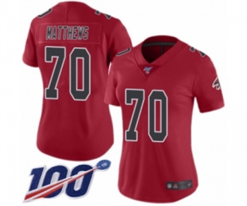 Women's Atlanta Falcons #70 Jake Matthews Limited Red Rush Vapor Untouchable 100th Season Football Jersey