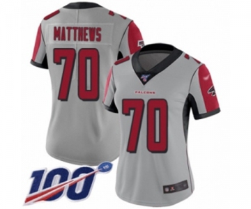 Women's Atlanta Falcons #70 Jake Matthews Limited Silver Inverted Legend 100th Season Football Jersey