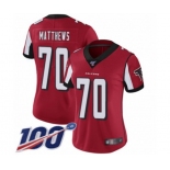 Women's Atlanta Falcons #70 Jake Matthews Red Team Color Vapor Untouchable Limited Player 100th Season Football Jersey