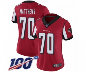 Women's Atlanta Falcons #70 Jake Matthews Red Team Color Vapor Untouchable Limited Player 100th Season Football Jersey