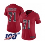 Women's Atlanta Falcons #71 Wes Schweitzer Limited Red Rush Vapor Untouchable 100th Season Football Jersey