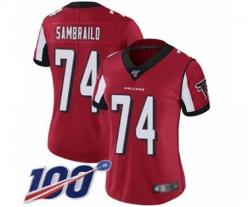 Women's Atlanta Falcons #74 Ty Sambrailo Red Team Color Vapor Untouchable Limited Player 100th Season Football Jersey