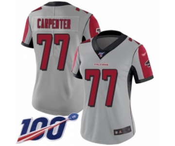 Women's Atlanta Falcons #77 James Carpenter Limited Silver Inverted Legend 100th Season Football Jersey