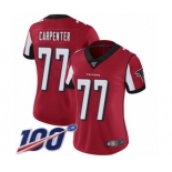 Women's Atlanta Falcons #77 James Carpenter Red Team Color Vapor Untouchable Limited Player 100th Season Football Jersey