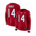 Women's Nike Atlanta Falcons #14 Justin Hardy Limited Red Therma Long Sleeve NFL Jersey