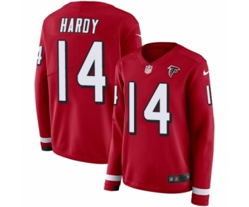 Women's Nike Atlanta Falcons #14 Justin Hardy Limited Red Therma Long Sleeve NFL Jersey