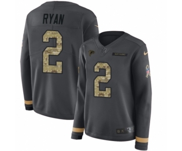 Women's Nike Atlanta Falcons #2 Matt Ryan Limited Black Salute to Service Therma Long Sleeve NFL Jersey