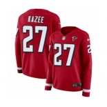 Women's Nike Atlanta Falcons #27 Damontae Kazee Limited Red Therma Long Sleeve NFL Jersey