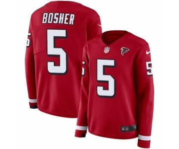 Women's Nike Atlanta Falcons #5 Matt Bosher Limited Red Therma Long Sleeve NFL Jersey