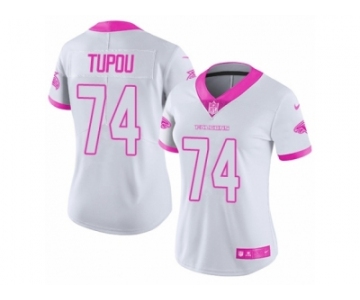 Women's Nike Atlanta Falcons #74 Tani Tupou Limited White Pink Rush Fashion NFL Jersey