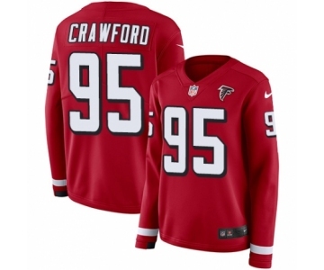 Women's Nike Atlanta Falcons #95 Jack Crawford Limited Red Therma Long Sleeve NFL Jersey