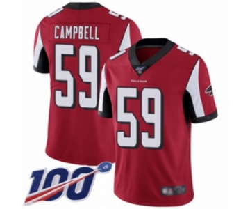 Youth Atlanta Falcons #59 De'Vondre Campbell Red Team Color Vapor Untouchable Limited Player 100th Season Football Jersey