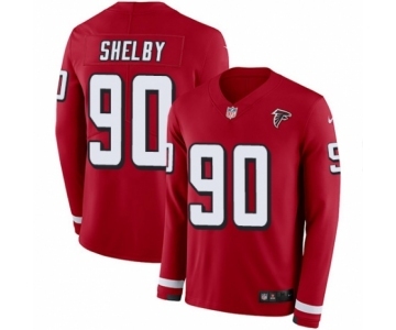 Youth Nike Atlanta Falcons #90 Derrick Shelby Limited Red Therma Long Sleeve NFL Jersey