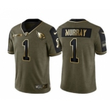 Men's Arizona Cardinals #1 Kyler Murray 2021 Olive Golden Salute To Service Limited Stitched Football Jersey