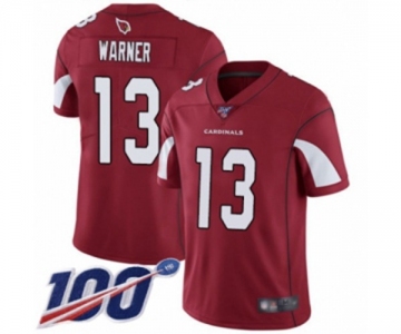 Men's Arizona Cardinals #13 Kurt Warner Red Team Color Vapor Untouchable Limited Player 100th Season Football Jersey