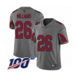 Men's Arizona Cardinals #26 Brandon Williams Limited Silver Inverted Legend 100th Season Football Jersey